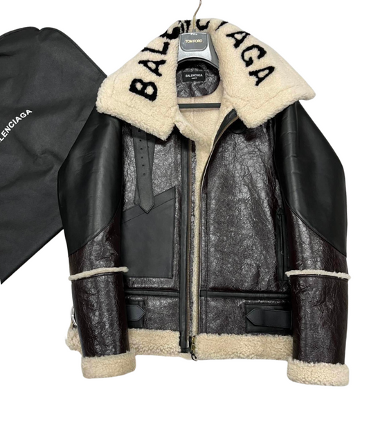 Balenciaga | Shearling Aviator Jacket in Distressed Leather
