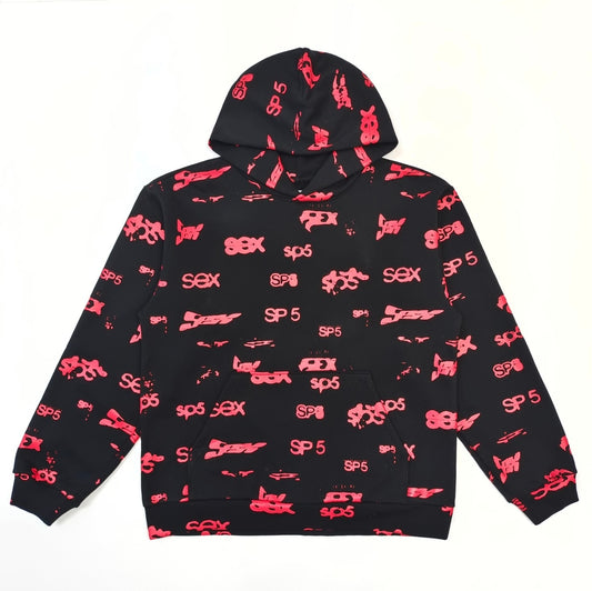 Sp5der | Sex AOP Hoodie | Black/Red