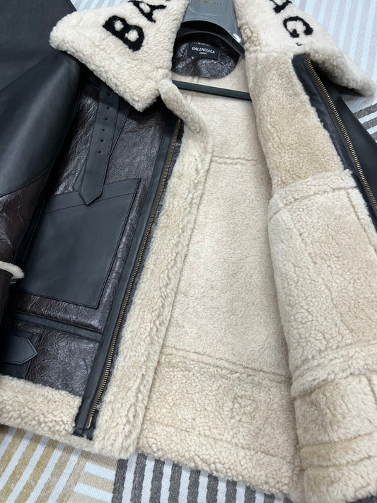 Balenciaga | Shearling Aviator Jacket in Distressed Leather