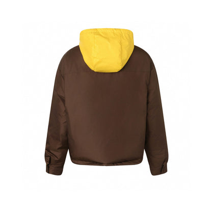 Miu Miu | Technical Pongé Down Hoodie Jacket | Coffee/Mustard