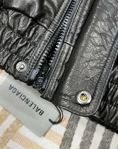 Balenciaga | Black Leather Bomber Jacket