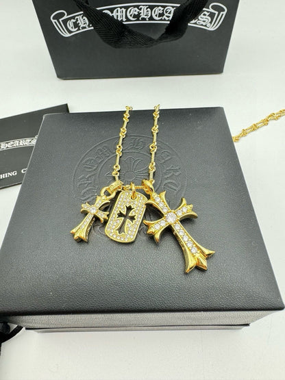 Chrome Hearts | 22K Gold or Silver Cross & Diamond Pendant Necklace