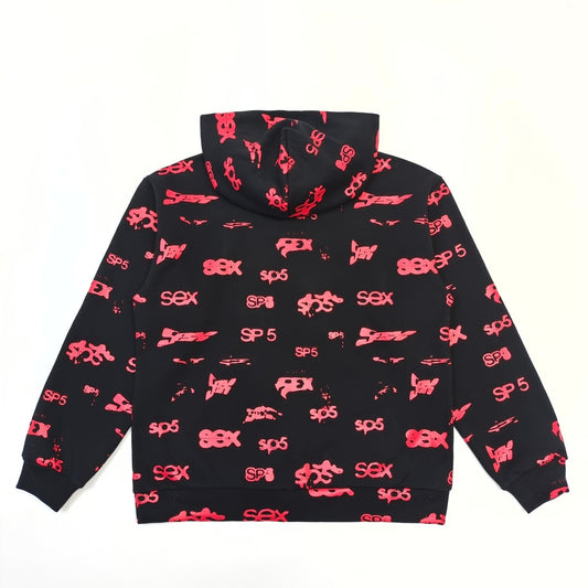 Sp5der | Sex AOP Hoodie | Black/Red