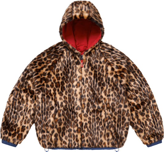 Supreme | Faux Fur Reversible Hooded Track Jacket Red Navy Leopard