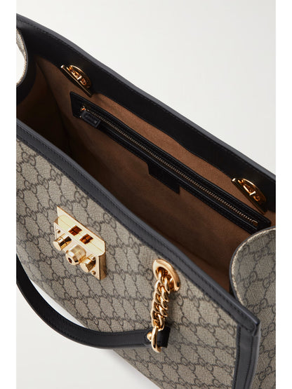 Gucci | Padlock Leather-Trimmed Canvas Tote Beige
